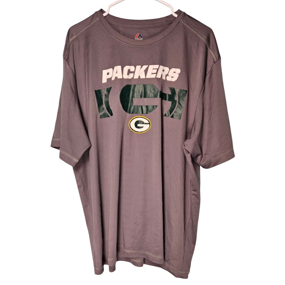 Majestic Green Bay Packers Mens 2XL Gray Short Sleeve Performance T-Shirt NFL